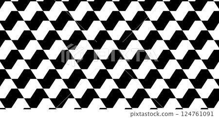 Sao Paulo sidewalk motif. Brazilian beach promenade background. Repeated black and white pattern in Portuguese pavement style. Wall or floor mosaic tile print. Vector graphic illustration 124761091