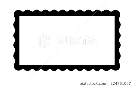 Rectangle frame with wavy edges. Rectangular shape with curvy borders. Mirror, picture or photo vignette, empty text box, banner, tag or stamp template. Vector graphic illustration 124761097
