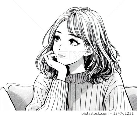A lady with a cheeks stick 124761231