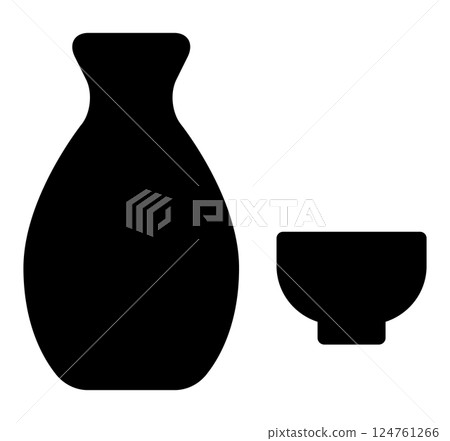 Sake cup and sake bottle icon black Sake cup and sake bottle icon black 124761266