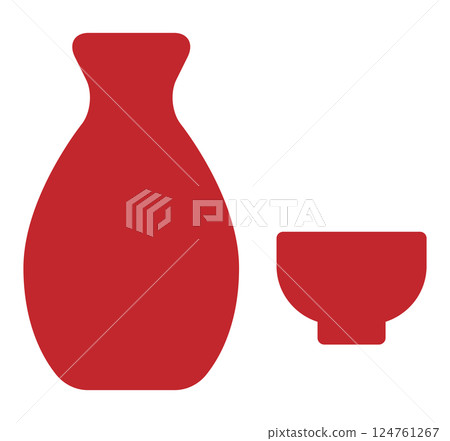 Sake cup and sake bottle icon red Sake cup and sake bottle icon red 124761267