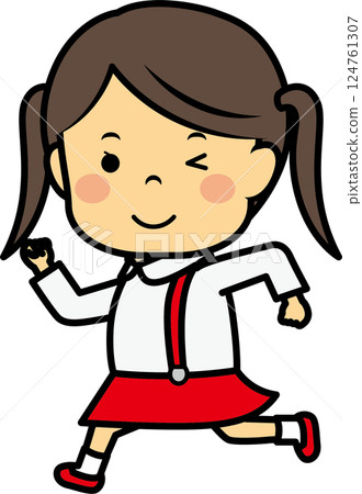 跑步的小學女孩 124761307