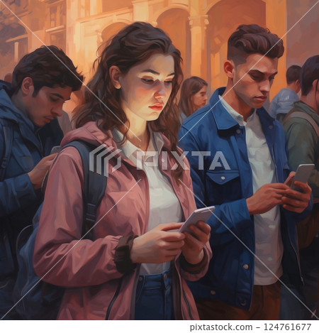 Young people are immersed in life online. Gadget addiction concept 124761677