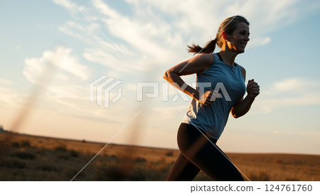 Portrait of a middle aged woman during a morning jog. 124761760