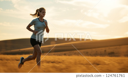 Portrait of a middle aged woman during a morning jog. 124761761