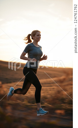 Portrait of a middle aged woman during a morning jog. 124761762