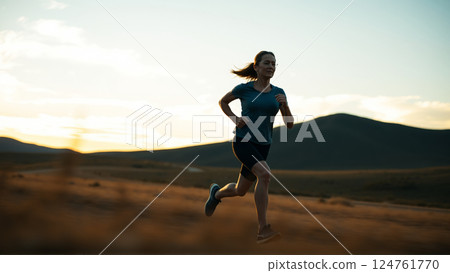 Portrait of a middle aged woman during a morning jog. 124761770