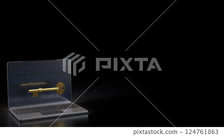 The Gold key on notebook for security technology concept 3d Rendering. The Gold key on notebook for security technology concept 3d Rendering. 124761863