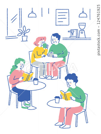 Set of people in a cafe_color 124761925