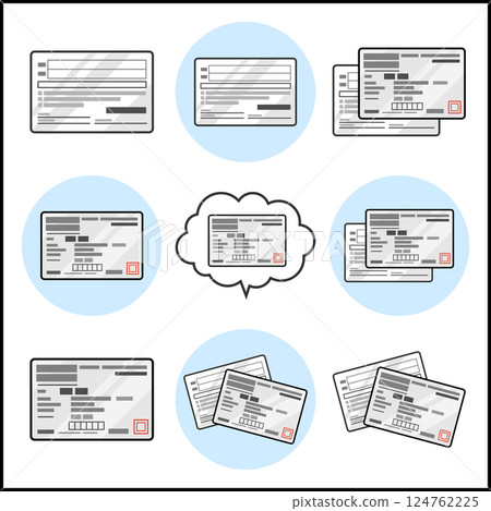 Health insurance qualification confirmation (insurance card) front and back illustration color vector icon set white 124762225