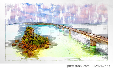Sketch-style sketch landscape beautiful aerial view drone photography sky mountain midair floating fantastic drone 124762353