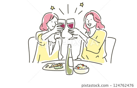 A simple illustration of women toasting each other A simple illustration of women toasting each other 124762476