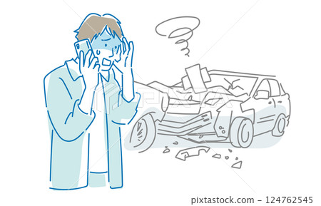 A man making a phone call in a panic after a traffic accident A man making a phone call in a panic after a traffic accident 124762545