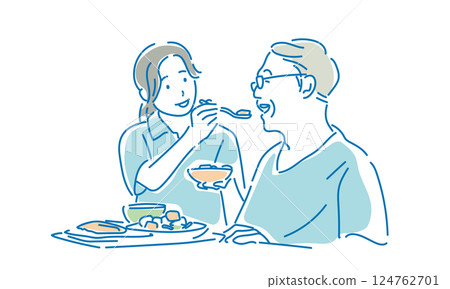 Illustration of a meal assistance scene for caregivers 124762701