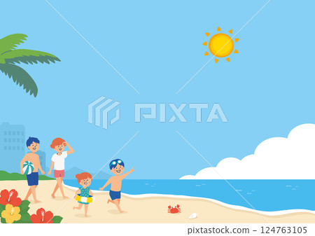 Summer beach and family background illustration Summer beach and family background illustration 124763105