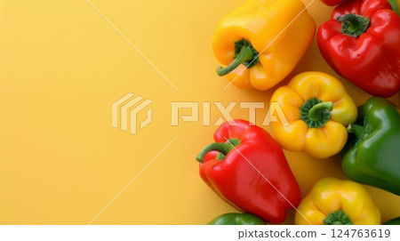 Flat lay bell pepper vegetable paprika for cooking copy space isolated 124763619
