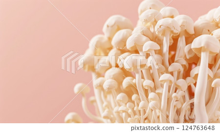 Flat lay enoki mushroom organic natural vegetable copy space isolated 124763648