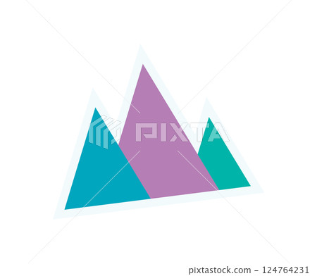 Brutalist abstract triangle shape sticker. Minimal flat icon form with geometric elements. Contemporary brutalism, Y2K aesthetic, potential for modern graphic design applications. 124764231