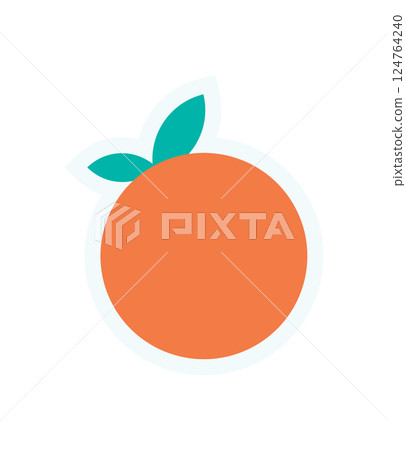 Round orange icon, flat sticker. Simple fruit shape in a modern style. Abstract symbol, flat design, minimal aesthetic, trendy usage. 124764240