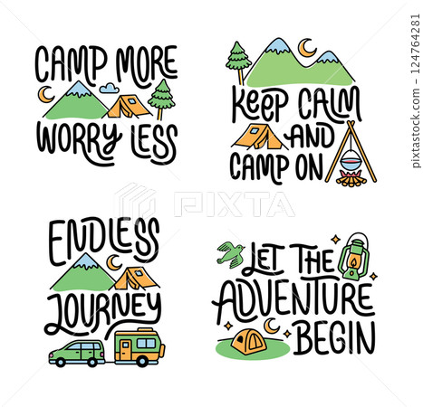 Collection of written phrases, slogans or quotes with adventure elements 124764281