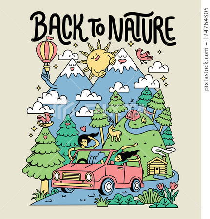 trip to the mountains by car illustration 124764305