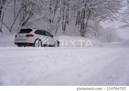 汽車在冬季雪中行駛 124764787