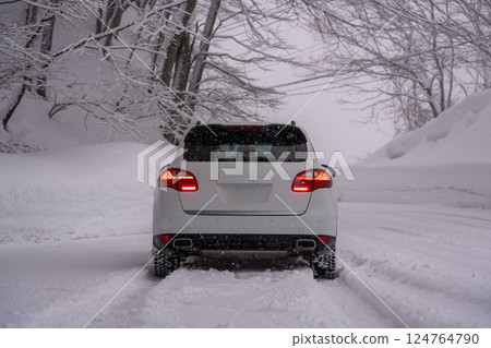 汽車在冬季雪中行駛 124764790