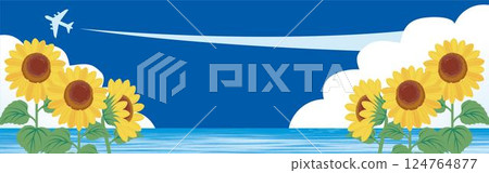 橫幅網廣告夏季向日葵海天框架模板背景設計插圖 124764877