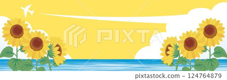 橫幅網廣告夏季向日葵海天框架模板背景設計插圖 124764879