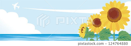 Banner web advertising summer sunflower sea sky frame template background design illustration Banner web advertising summer sunflower sea sky frame template background design illustration 124764880