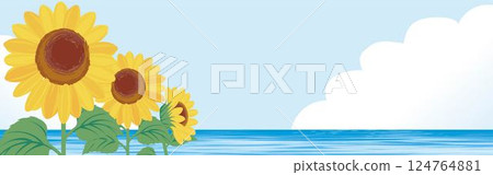 Banner web advertising summer sunflower sea sky frame template background design illustration 124764881