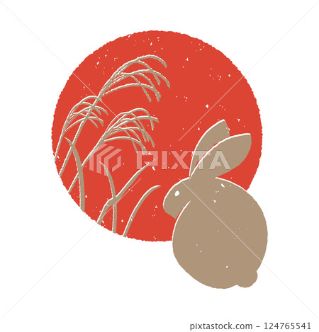 印花風格的滿月和兔子,紫芒的輪廓 印花風格的滿月和兔子,紫芒的輪廓 124765541