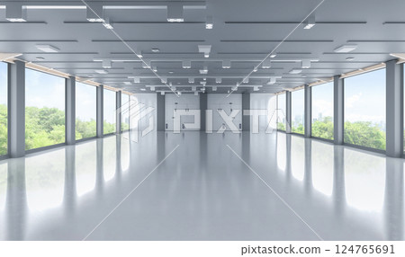 Empty office space or workspace with greenery view in city Empty office space or workspace with greenery view in city 124765691