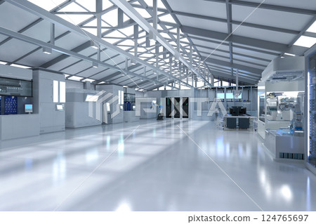 White futuristic semiconductor manufacturing factory 124765697