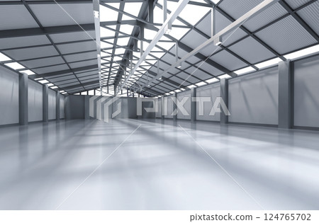 Interior empty factory with pendant lamps 124765702