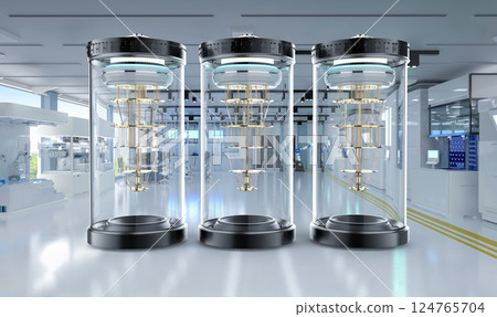 Quantum computer machines in shield capsules at laboratory Quantum computer machines in shield capsules at laboratory 124765704