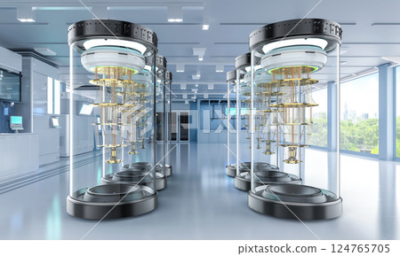 Quantum computer machines in shield capsules at laboratory 124765705