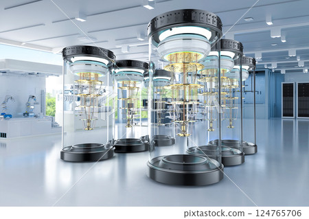 Quantum computer machines in shield capsules at laboratory 124765706