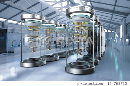 Quantum computer machines in shield capsules at laboratory 124765710