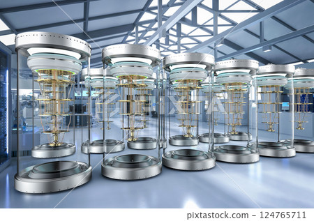 Quantum computer machines in shield capsules at laboratory 124765711