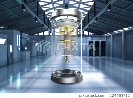 Quantum computer machines in shield capsules at laboratory 124765712