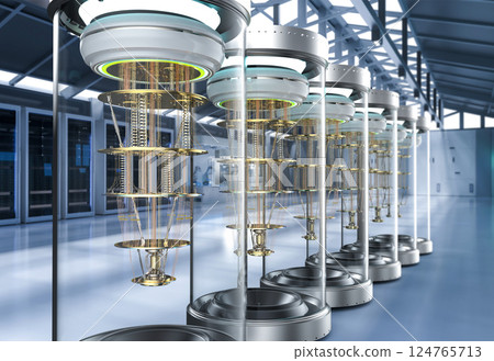 Quantum computer machines in shield capsules at laboratory 124765713