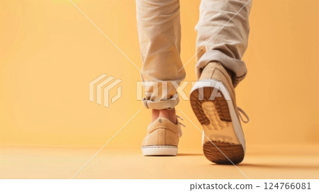 Foot step walking wearing sneakers isolated background 124766081