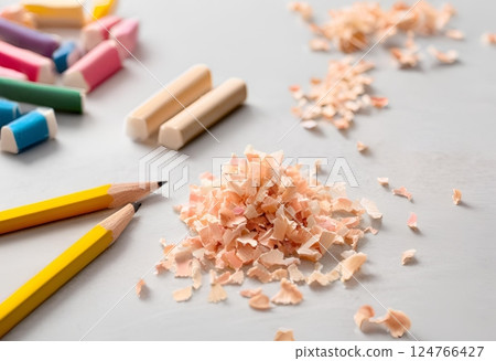 Sharpened pencil with wood shavings.AI Generated Sharpened pencil with wood shavings.AI Generated 124766427