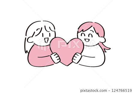 Illustration of two people holding hearts 124766519