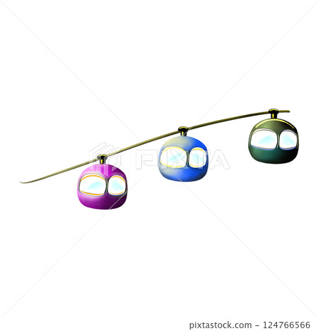 Three cartoon cable cars with large windows in different colors illustration Three cartoon cable cars with large windows in different colors illustration 124766566