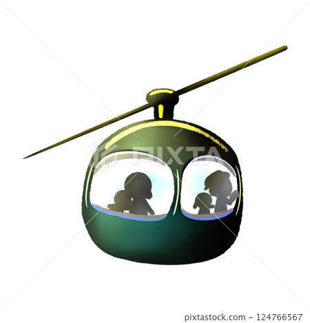 Cartoon green cable car with a family silhouette inside, cable car isolated illustration Cartoon green cable car with a family silhouette inside, cable car isolated illustration 124766567