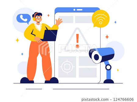 Surveillance Services Vector Illustration Featuring Various Technologies Used to Monitor and Supervise Activities in a Specific Area in a Background Surveillance Services Vector Illustration Featuring Various Technologies Used to Monitor and Supervise Activities in a Specific Area in a Background 124766606