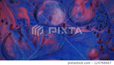 Ink foam. Defocused bubble texture. Color sparkling blue paint liquid beautiful circles motion on blurred bokeh light modern background. Ink foam. Defocused bubble texture. Color sparkling blue paint liquid beautiful circles motion on blurred bokeh light modern background. 124766667