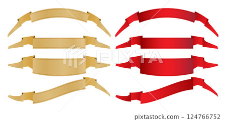a set of four red and gold ribbon banner isolated on white background for decks, collages, scene design, User interface, Branding or identity campaign, Stationery prints layout, Presentations material 124766752